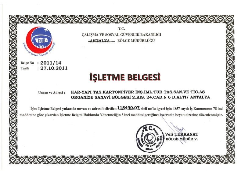Ç.S.G.B İŞLETME BELGESİ